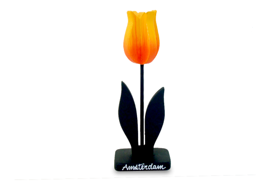 Houten tulp op voetorangegeel 2