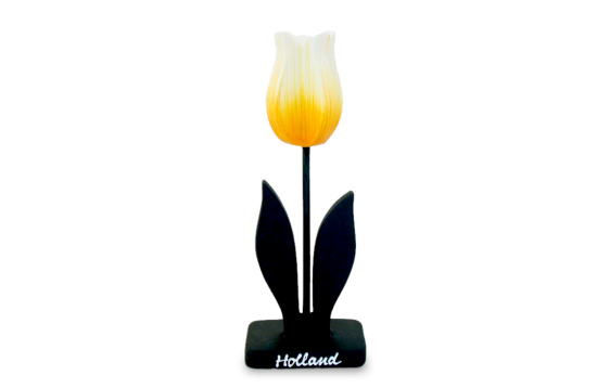 Houten tulp op voetyellowwhite